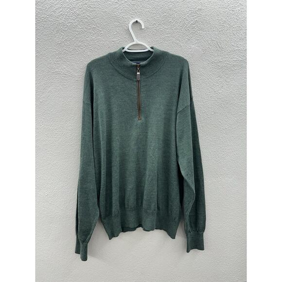 Orvis Mens Sweater Size XXL Green 1/4 Zip Merino Wool Super Soft Long Sleeve